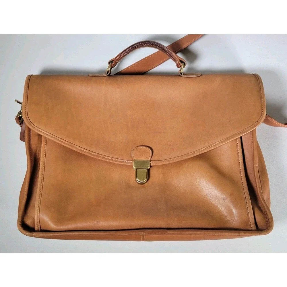 VTG Coach Morgan Briefcase 7105 British Tan Cowhide Leather Messenger Bag 90s
